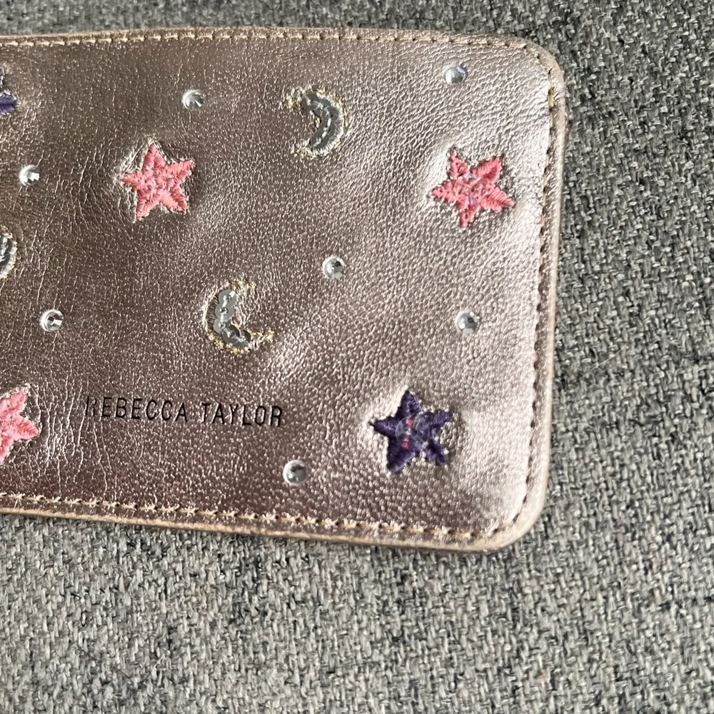 Rebecca Taylor metallic leather ID cardholder wallet with chain.